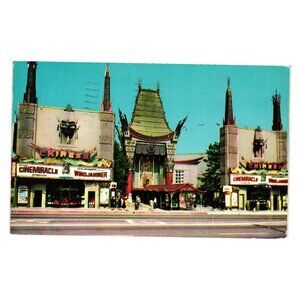 Vintage Graumans Chinese Theatre Hollywood Postcard 1959 Sent 3c Liberty Stamp